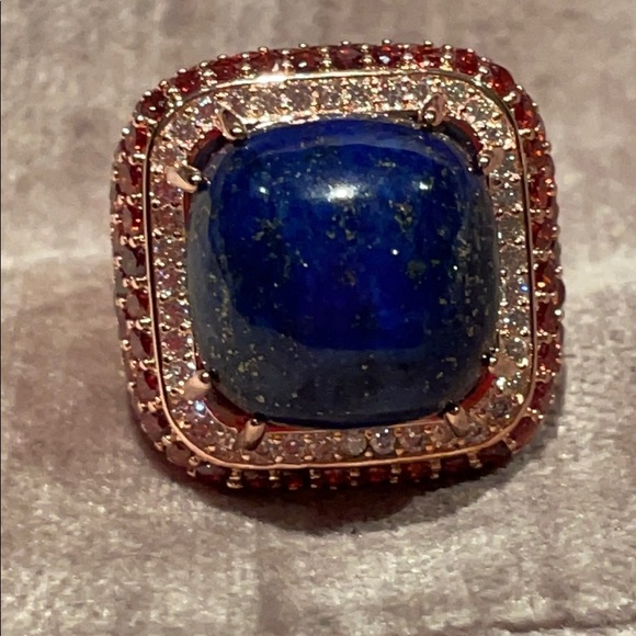 Genuine Lapis Lazuli Square Rosetone Ring NWTS - Picture 3 of 10